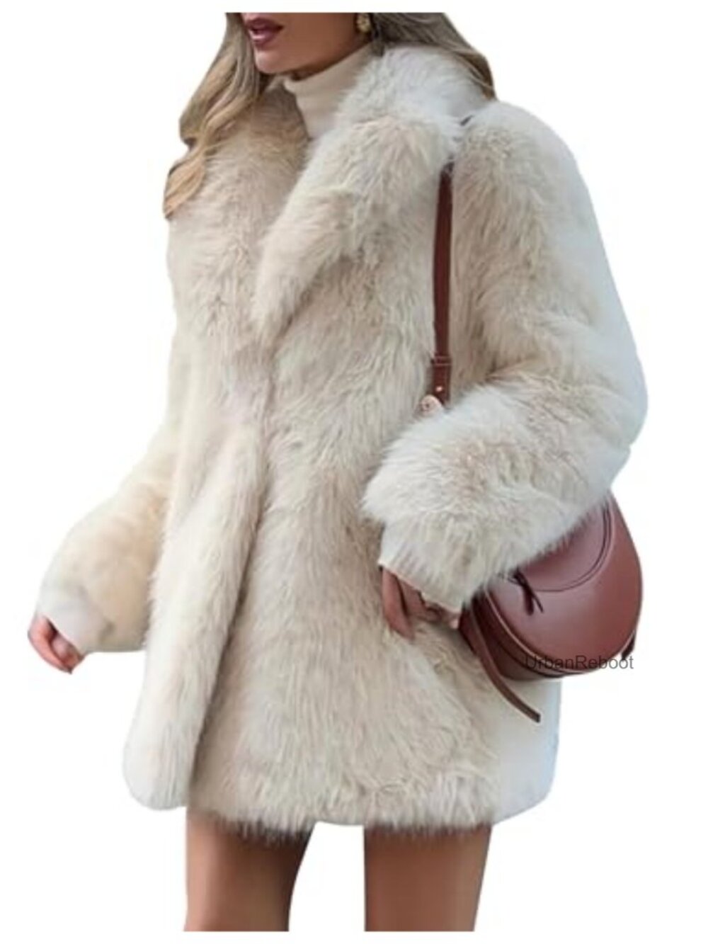 Faux Fur Coat Winter Warm Notch Collar Belted Snap Jacket